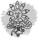 Animated Aztech Tribal Style Daisy Head Riding a Scooter